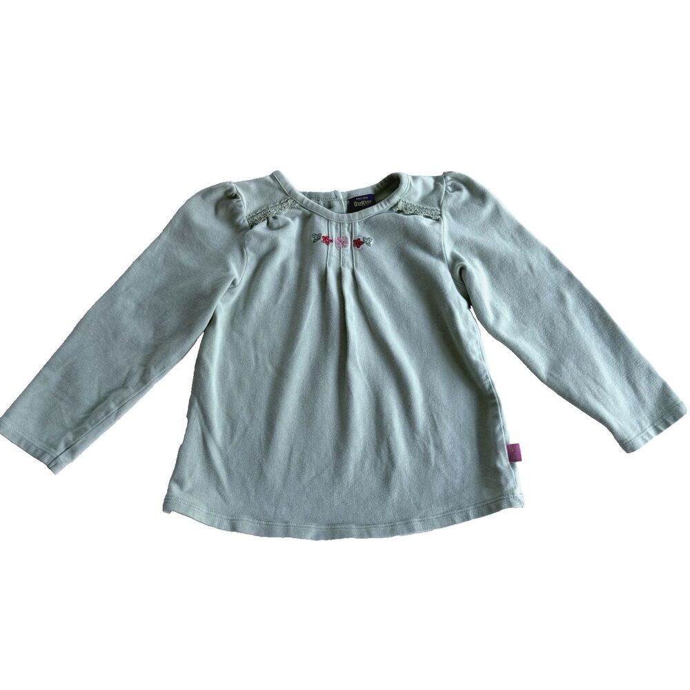 Vintage Y2K Oshkosh Toddler Girls 24M Embroidered Light Green Floral Fall Shirt